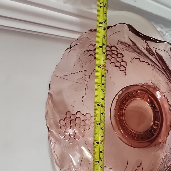 Vintage Rose Glass Bowl with Raised Grapes and Etched Leaves, Depression, Pink - Picture 4 of 5